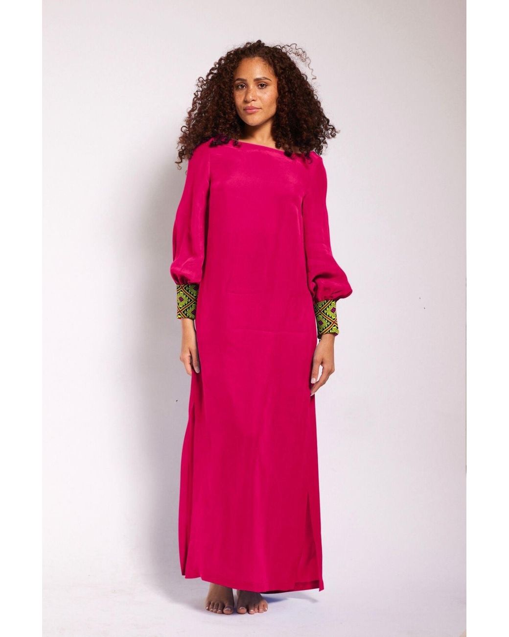 Yomisma Pink Viva Chiapas Embroidered Kaftan — Artisanal Handcrafted Resort Dress With, & Embroidery