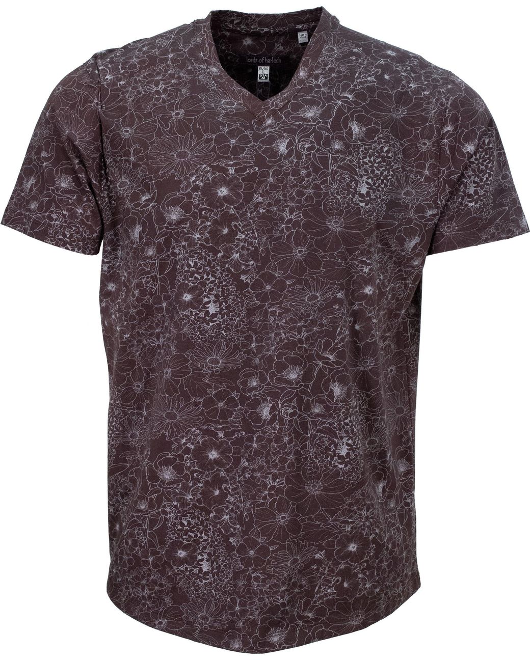 Lords of Harlech Purple Maze Outline Floral V-Neck Tee for men