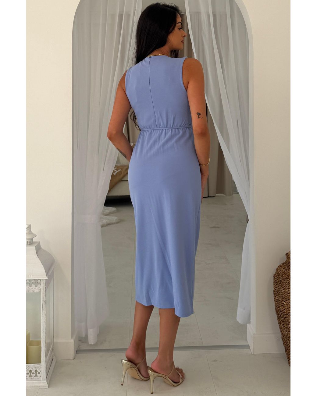 Girl In Mind Blue Louisa Buckle Wrap Detail Midi Dress