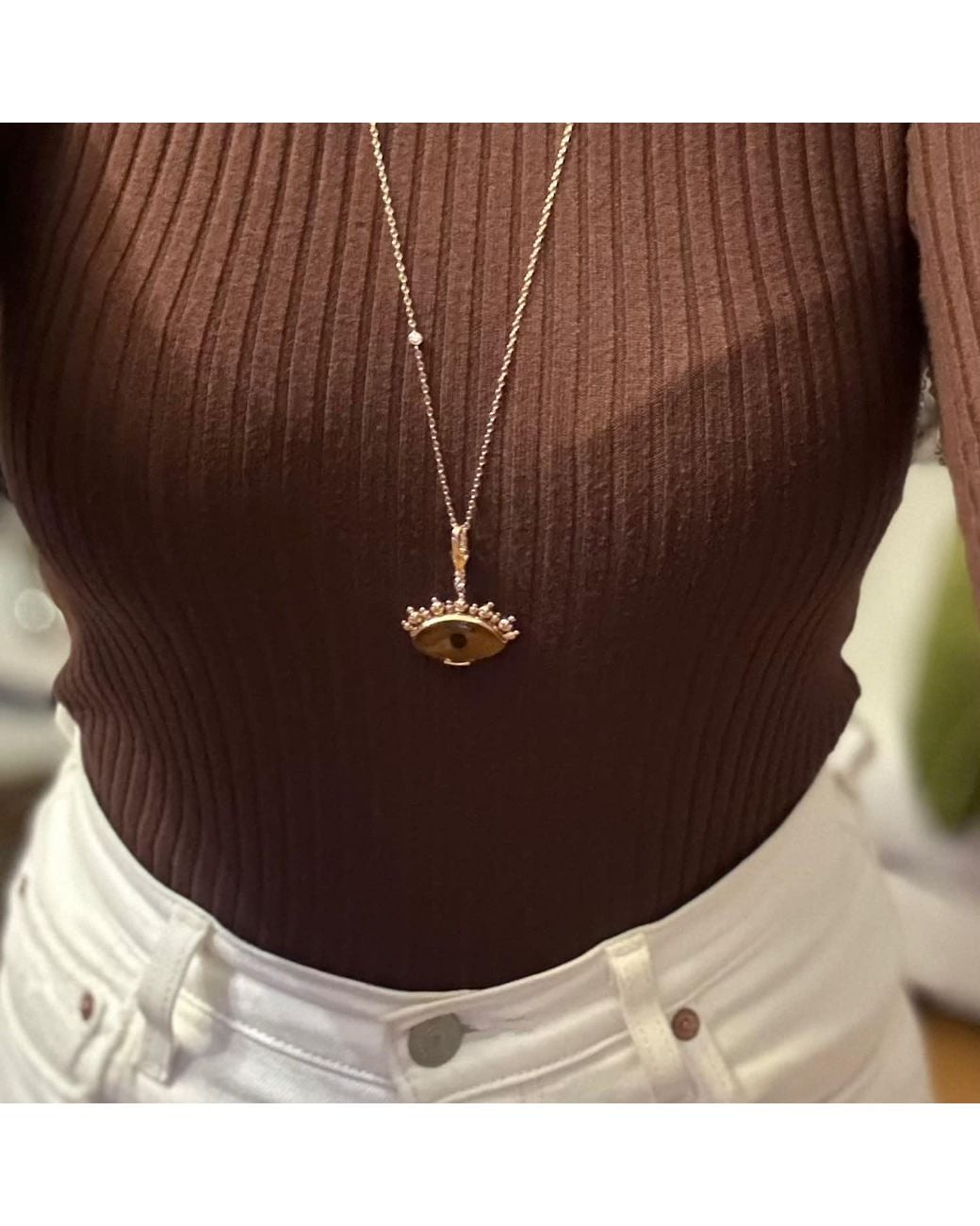 Ecce | Artisan Diamonds Brown 14K Solid Eye See You With Ball Eyelash Charm