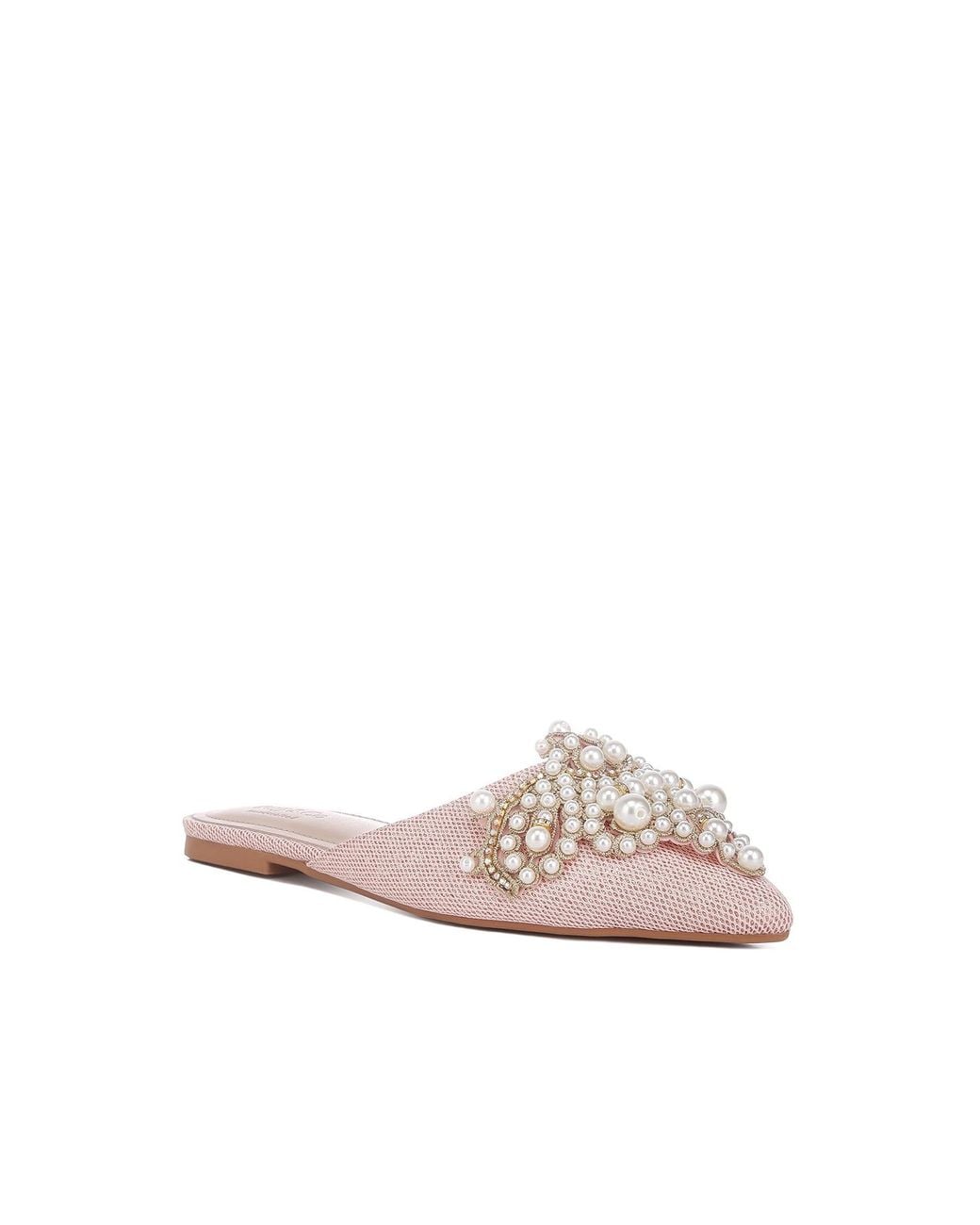 Rag & Co Pink Astre Pearl Embellished Shimmer Mules