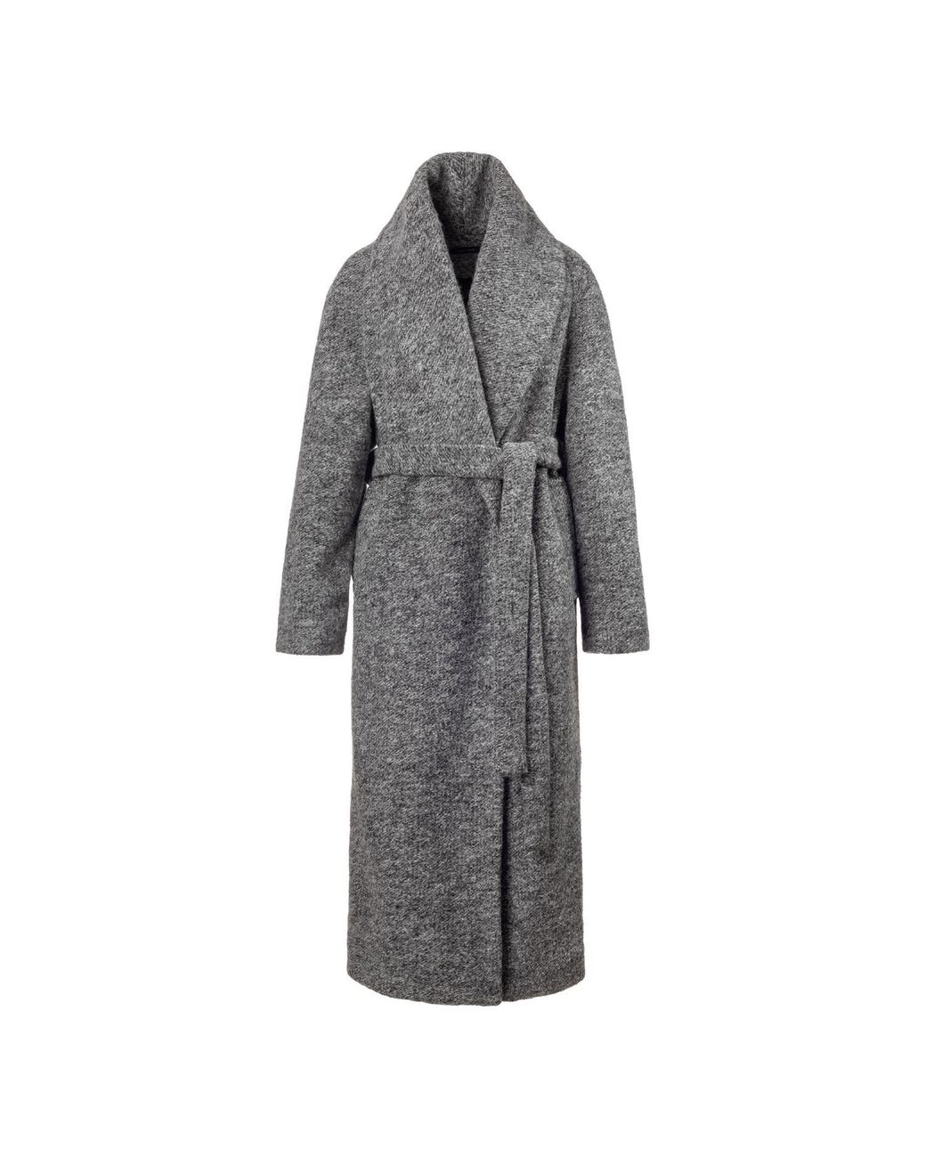 Jana Coshè Gray Melange Wool Belted Coat – Long Soft Robe-Style Outerwear