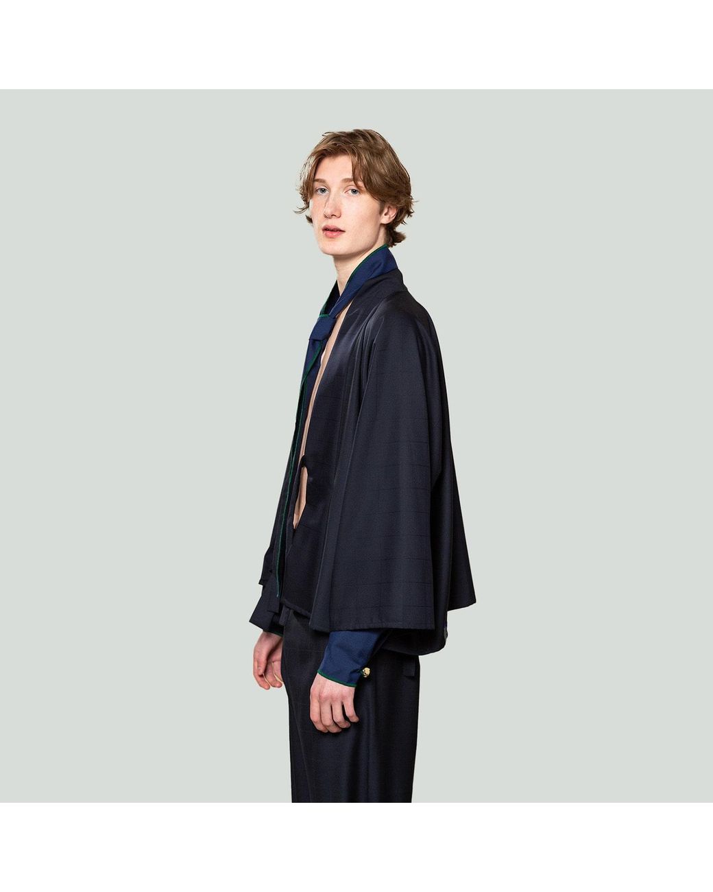 MOE Blue Deep Check Wool Jacket Reversible