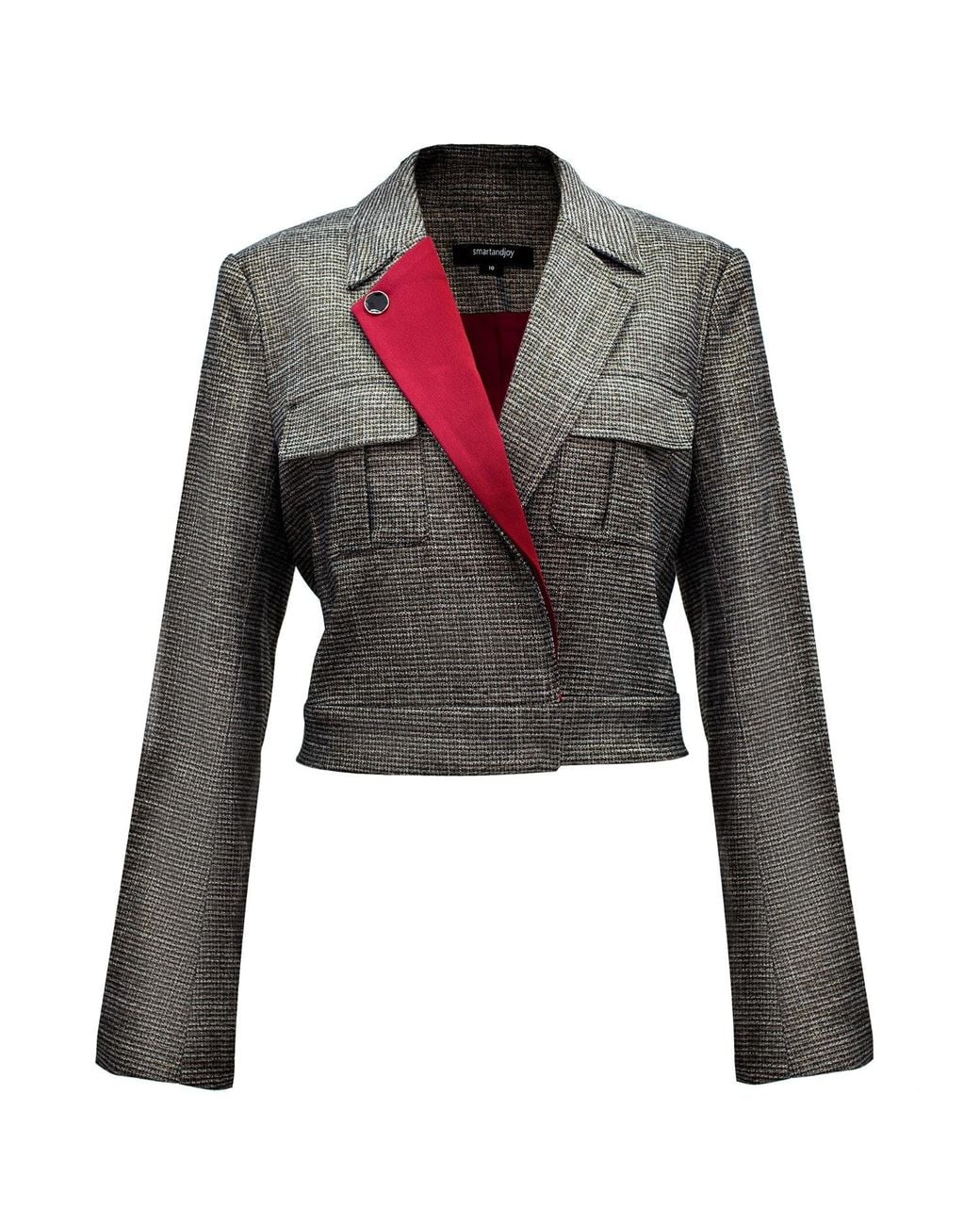 Smart and Joy Gray Crop Tailor Safari Jacket And Removable Lapel