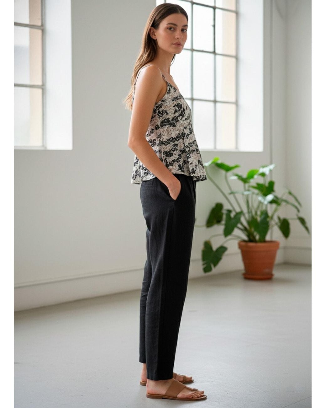 Conquista Brown Floral Peplum Camisole Top – Feminine, Modern, Perfect For Warm-Weather Styling