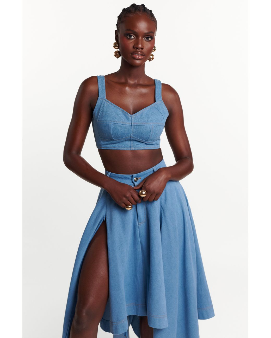 Ofuure Blue Light Denim Sabina Handkerchief Skirt