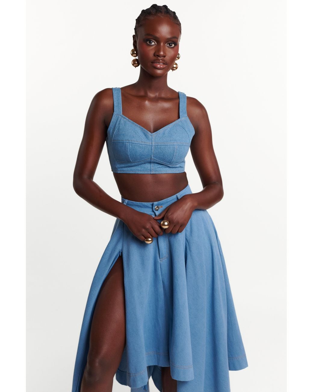 Ofuure Blue Light Denim Serena Crop Top