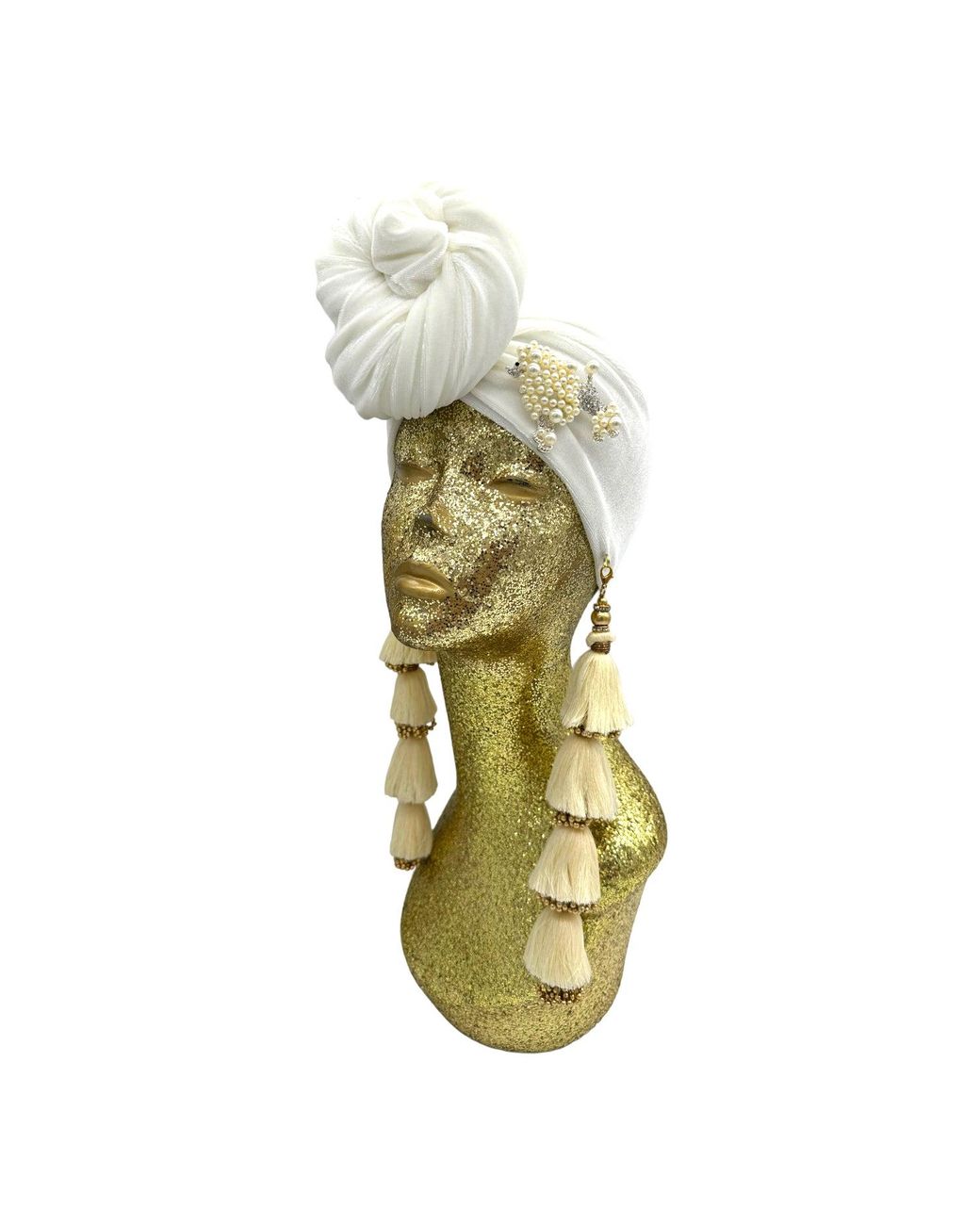 Julia Clancey Metallic Ivory & Pearl Poodle Dorado Turban