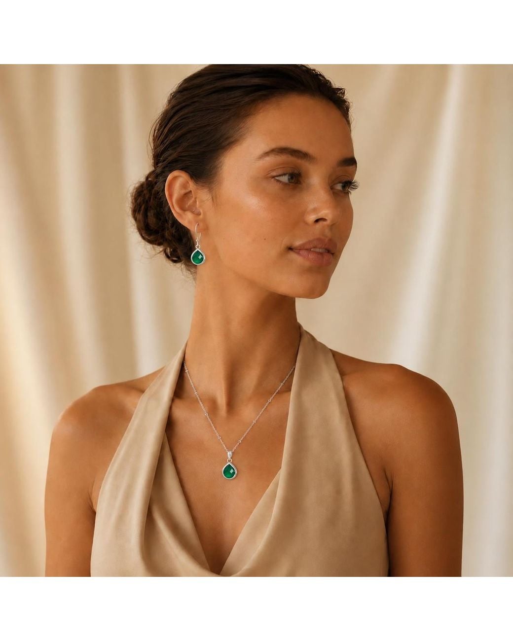 The Jewellery Store London Green Sterling Pear Shaped Onyx Jewellery Set