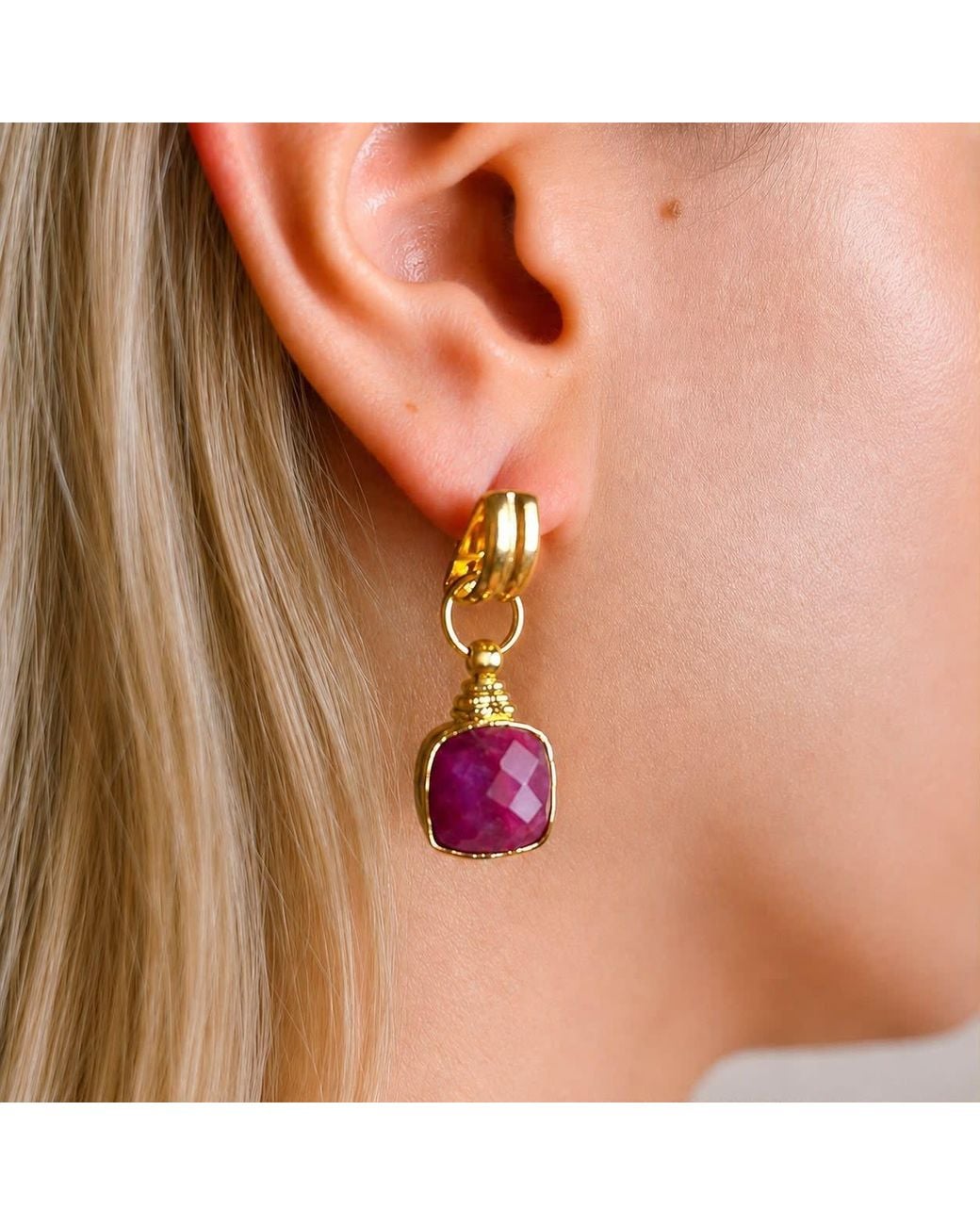 By Ozge Purple Crimson Reverie Ruby Tone Burgundy Stone Drop Earrings