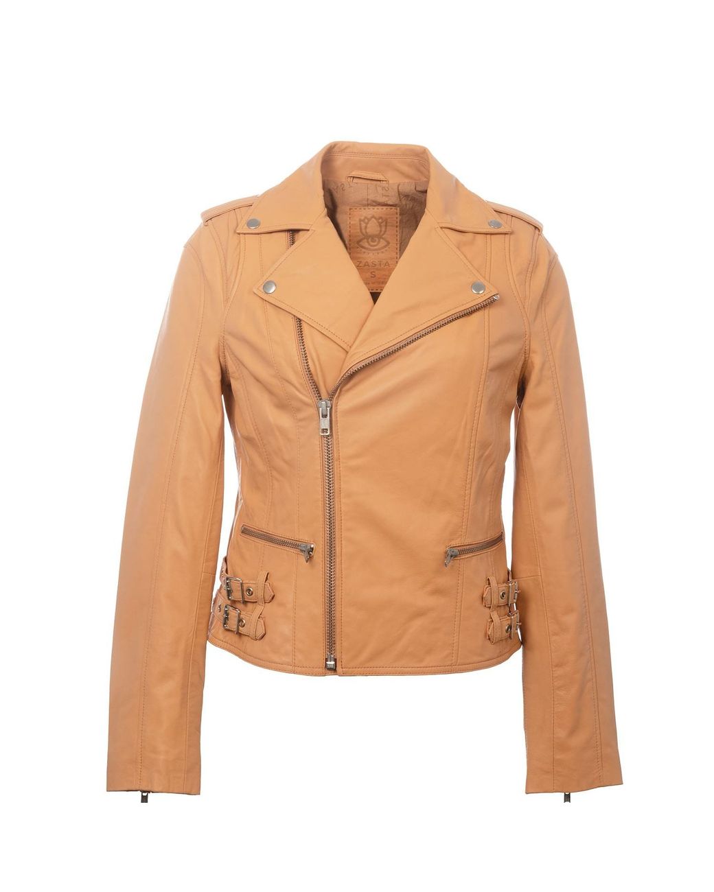 Zasta Studio Brown Brandy Alexander Peach Leather Biker Jacket
