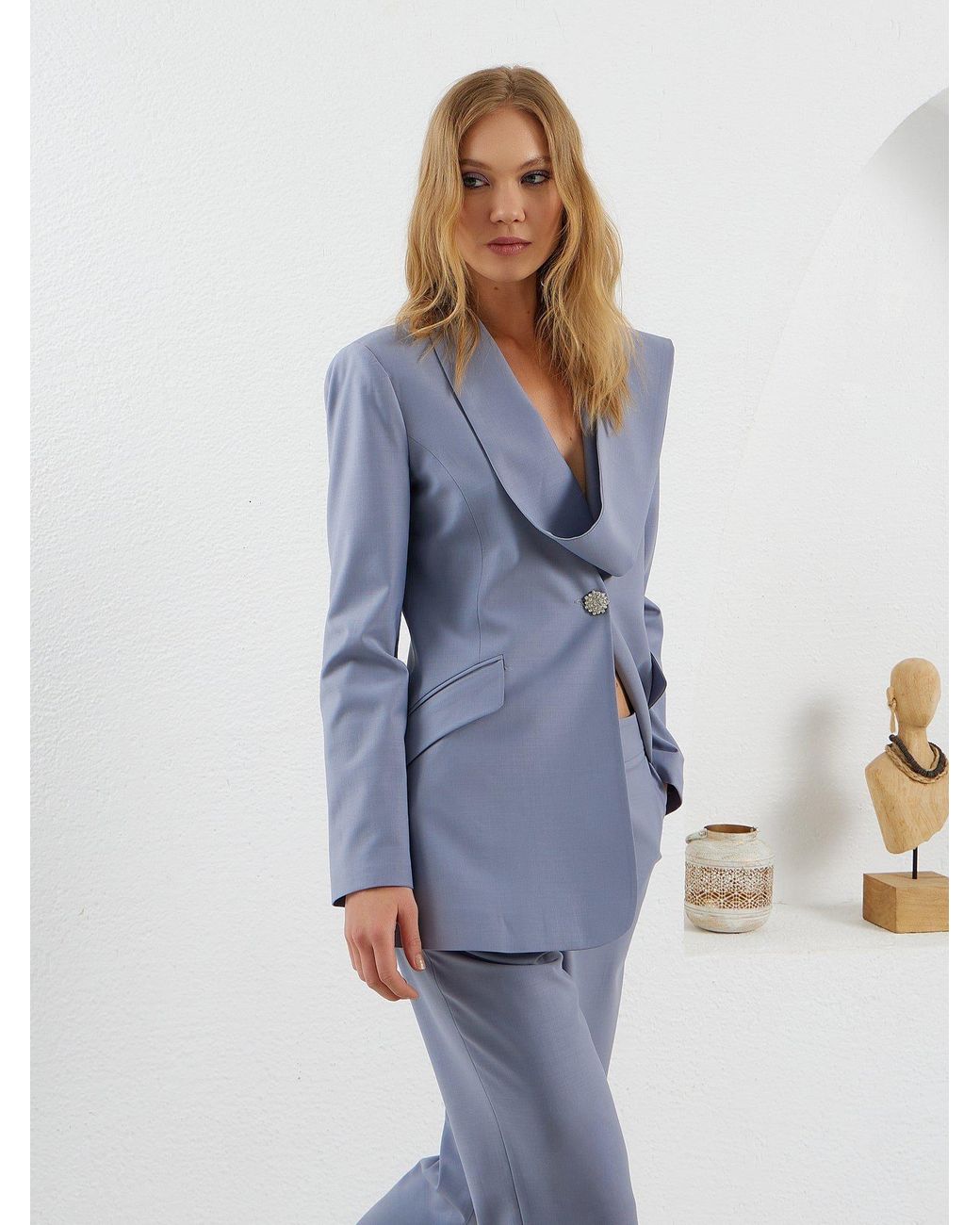 Lumina Eligma Blue Shawl Suit Blazer