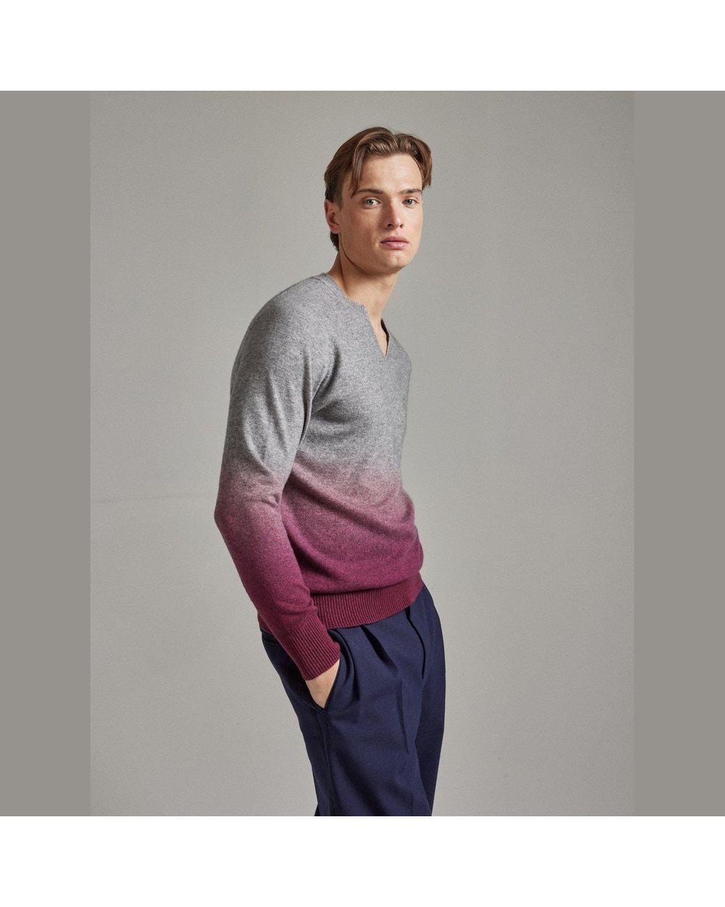 Salts Cashmere Multicolor Ombre Split Crew Neck Sweater