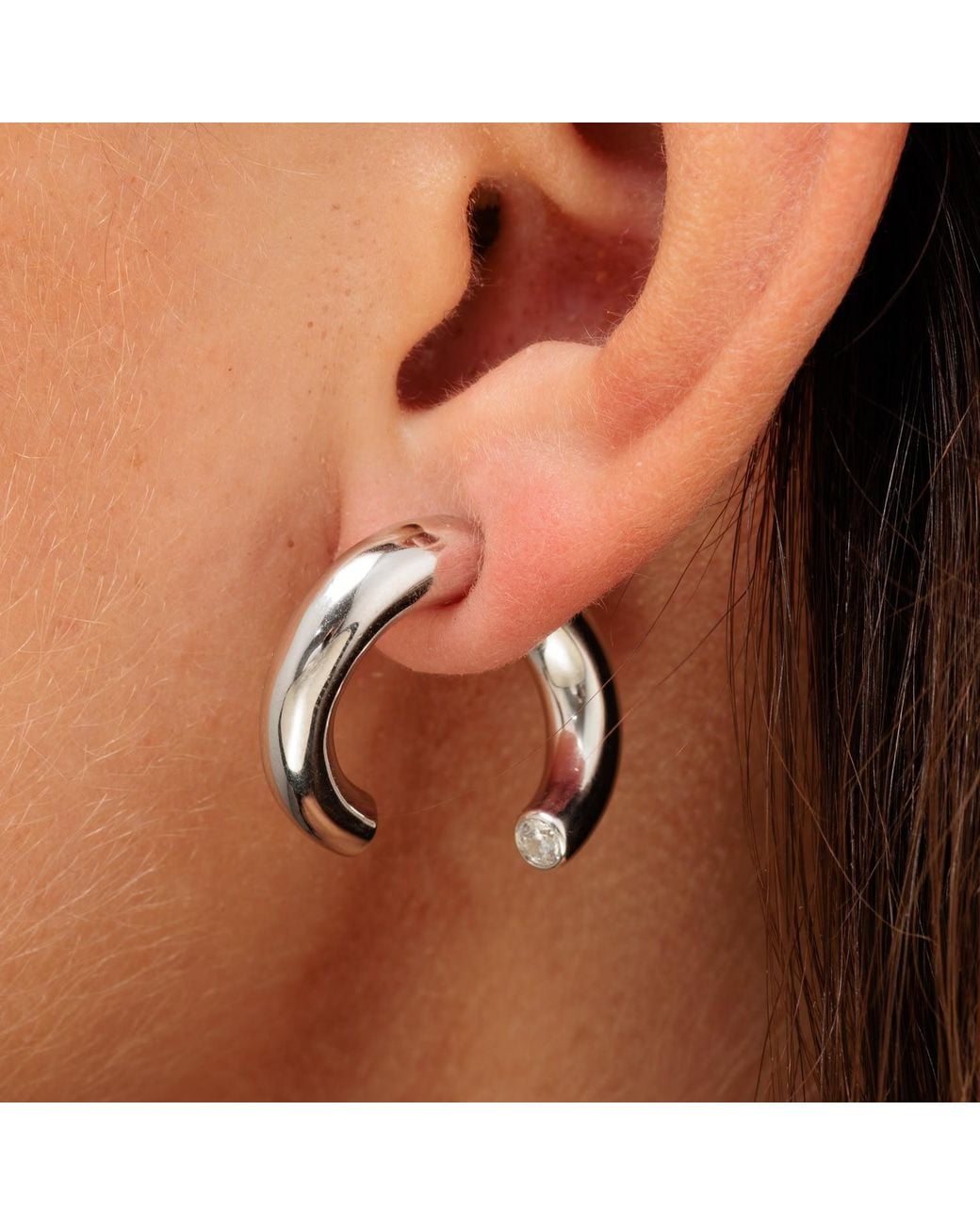Scream Pretty Metallic Sparkle Single Split Hoop Earring With Clear Stone