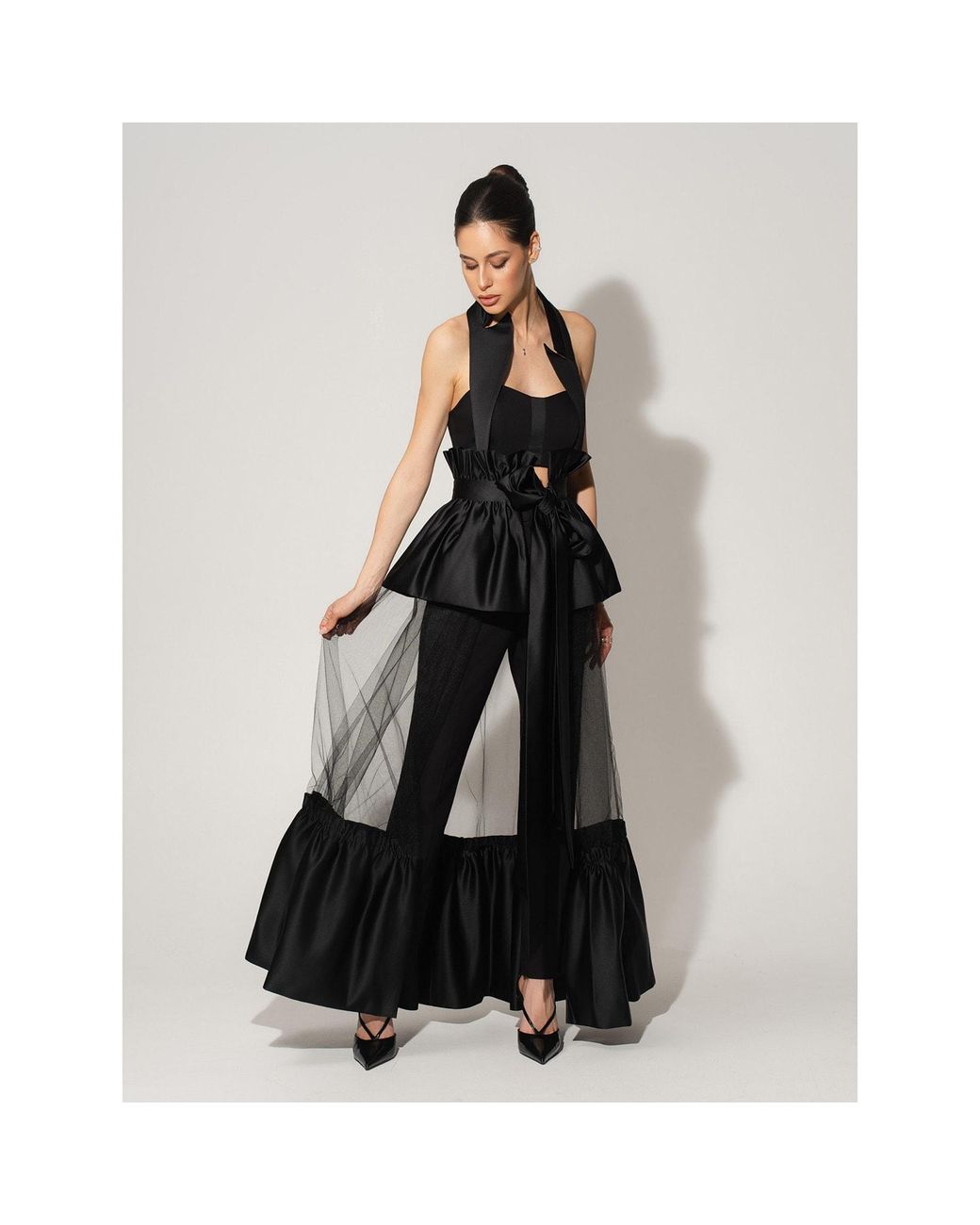 Tia Dorraine Black Fairytale Floor-Length Self-Tie Overskirt