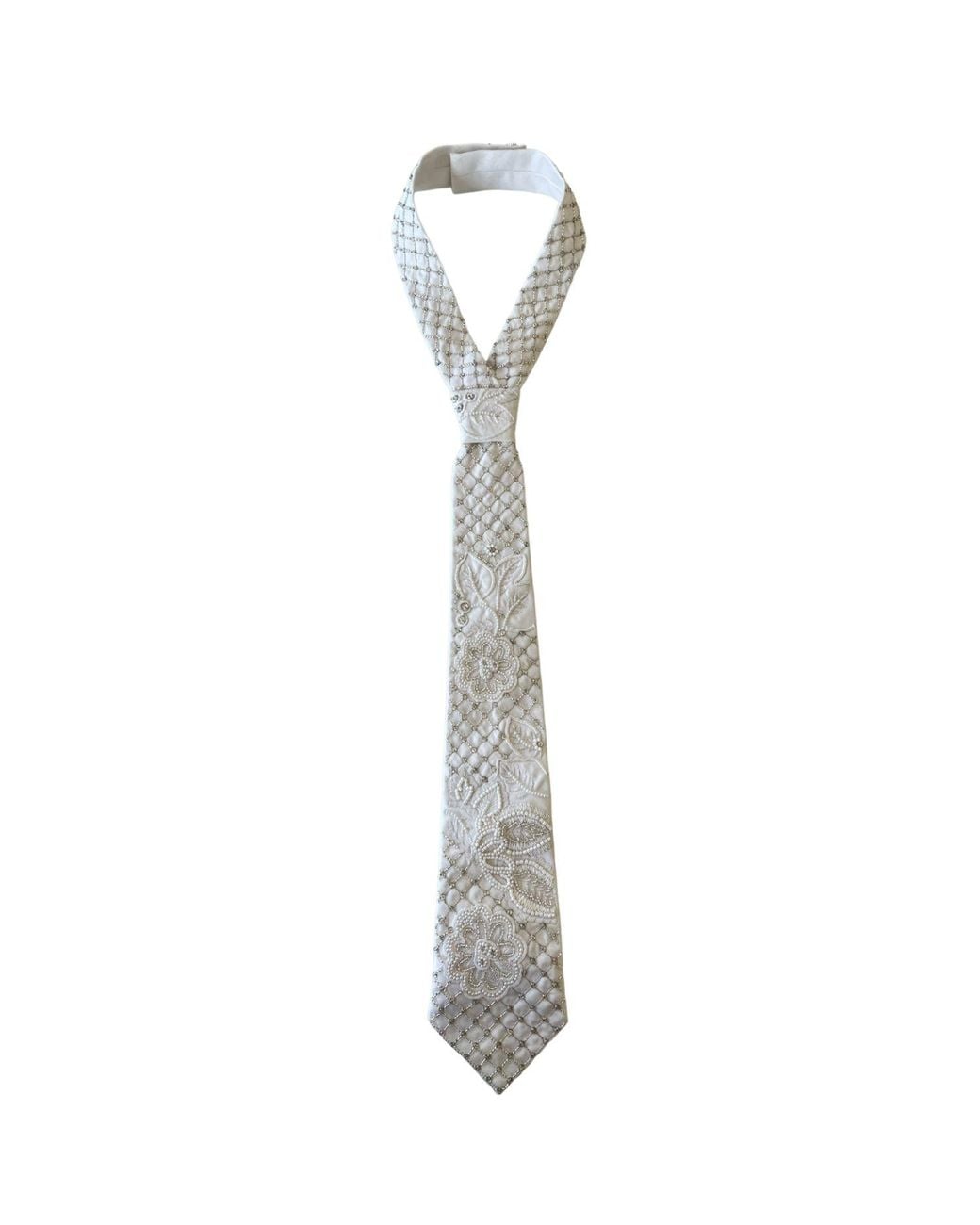 NANDANIE Metallic The Embroidered Crosshatch Floral Classic Necktie