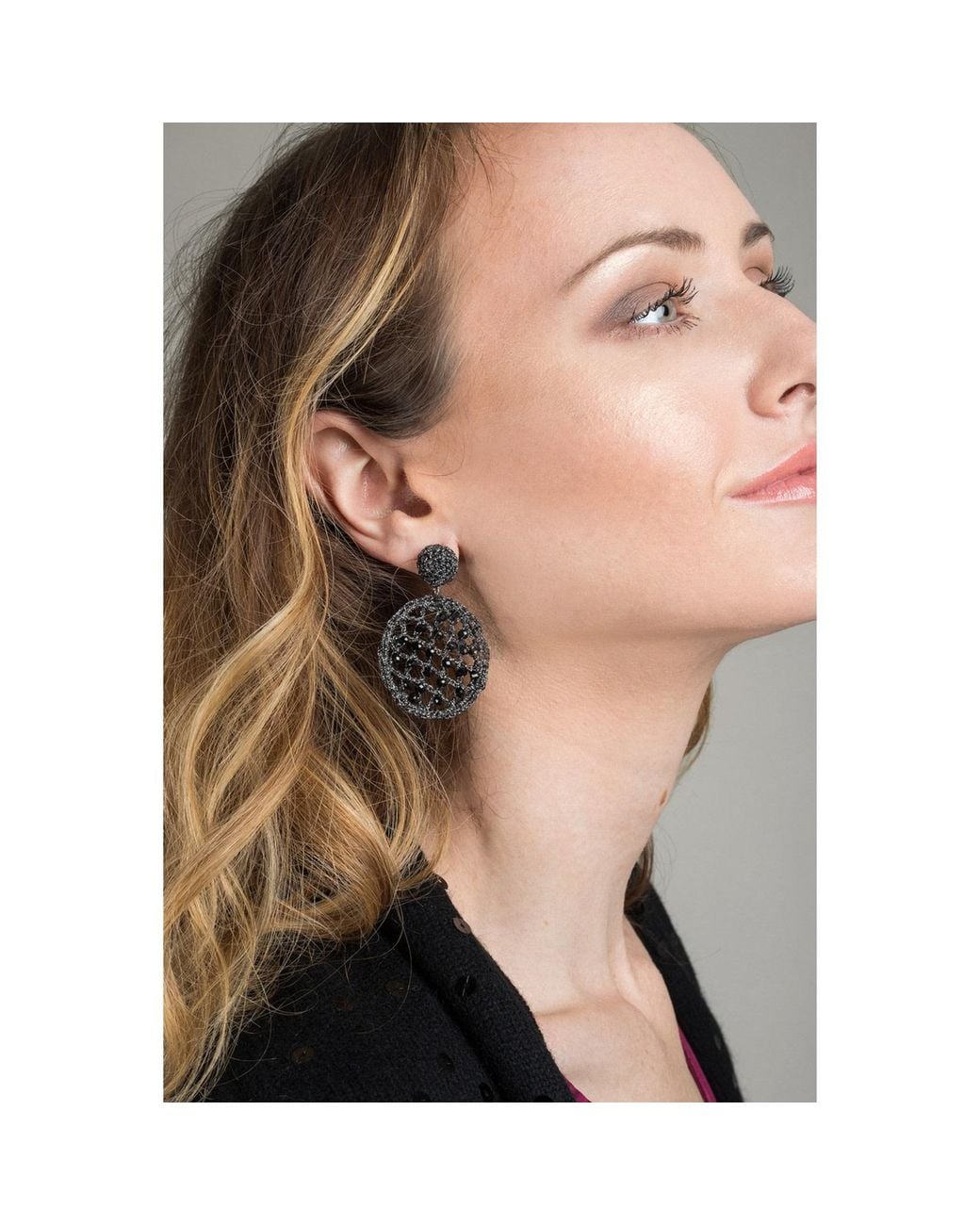 Saachi Black Sparkly Crystal Crochet Earrings