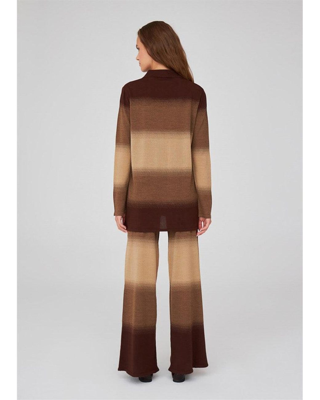 Peraluna Brown Polo-Neck Color Transition Knitwear Cardigan