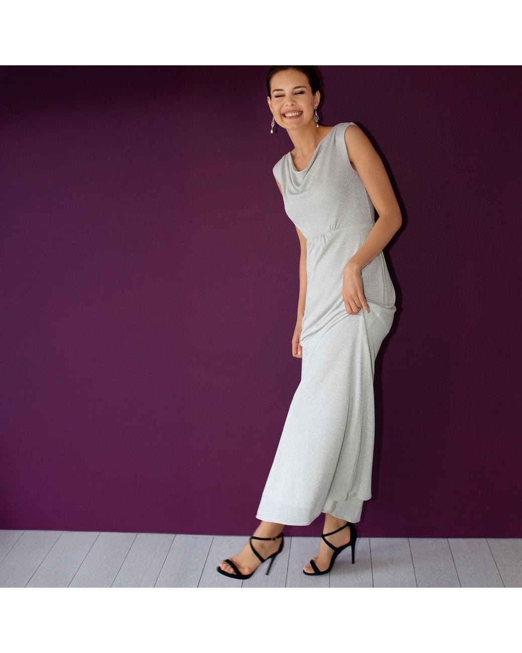 Alie Street London White Cruise Cowl Neck Maxi Dress Moonstone Shimmer