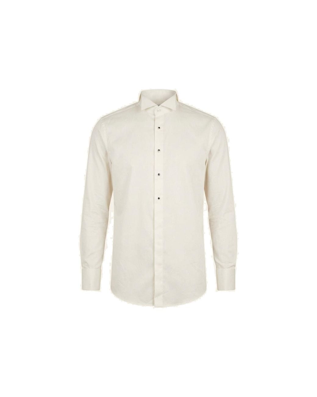 Ron Tomson White Neutrals Wing Classical Top Front Stud Tuxedo Shirt for men