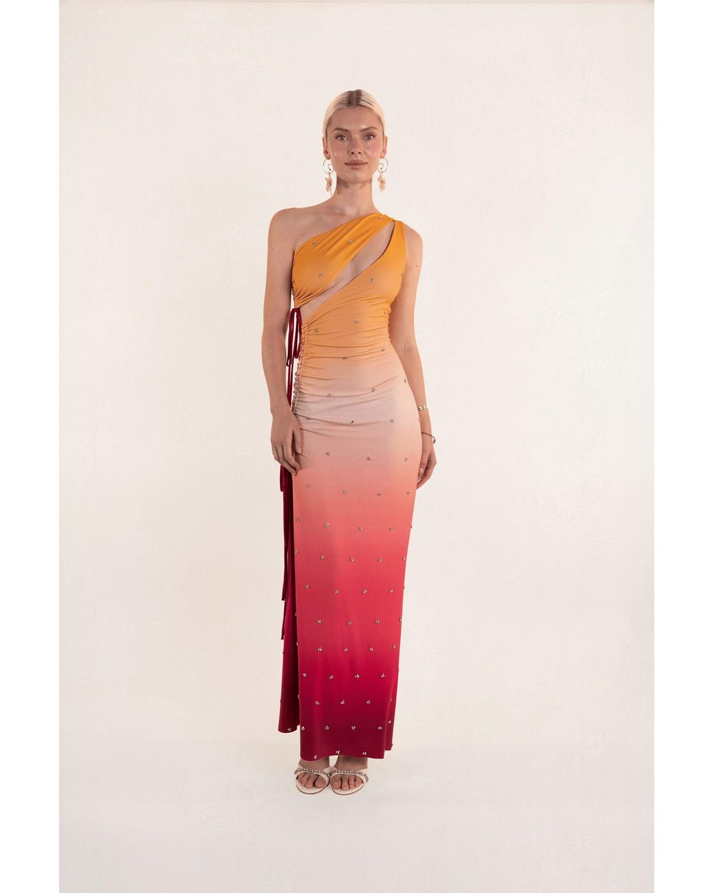 Clerestory Pink Solene Hand-Sewn Crystal Embellished Ombré Print Maxi