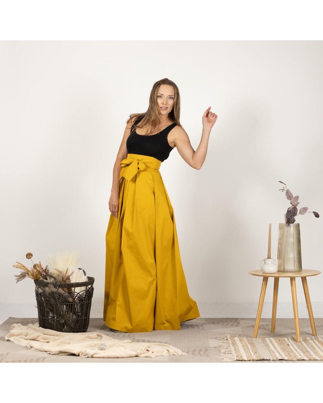 Nikka Place Yellow High Waisted Full Skirt With Big Waistband Bow