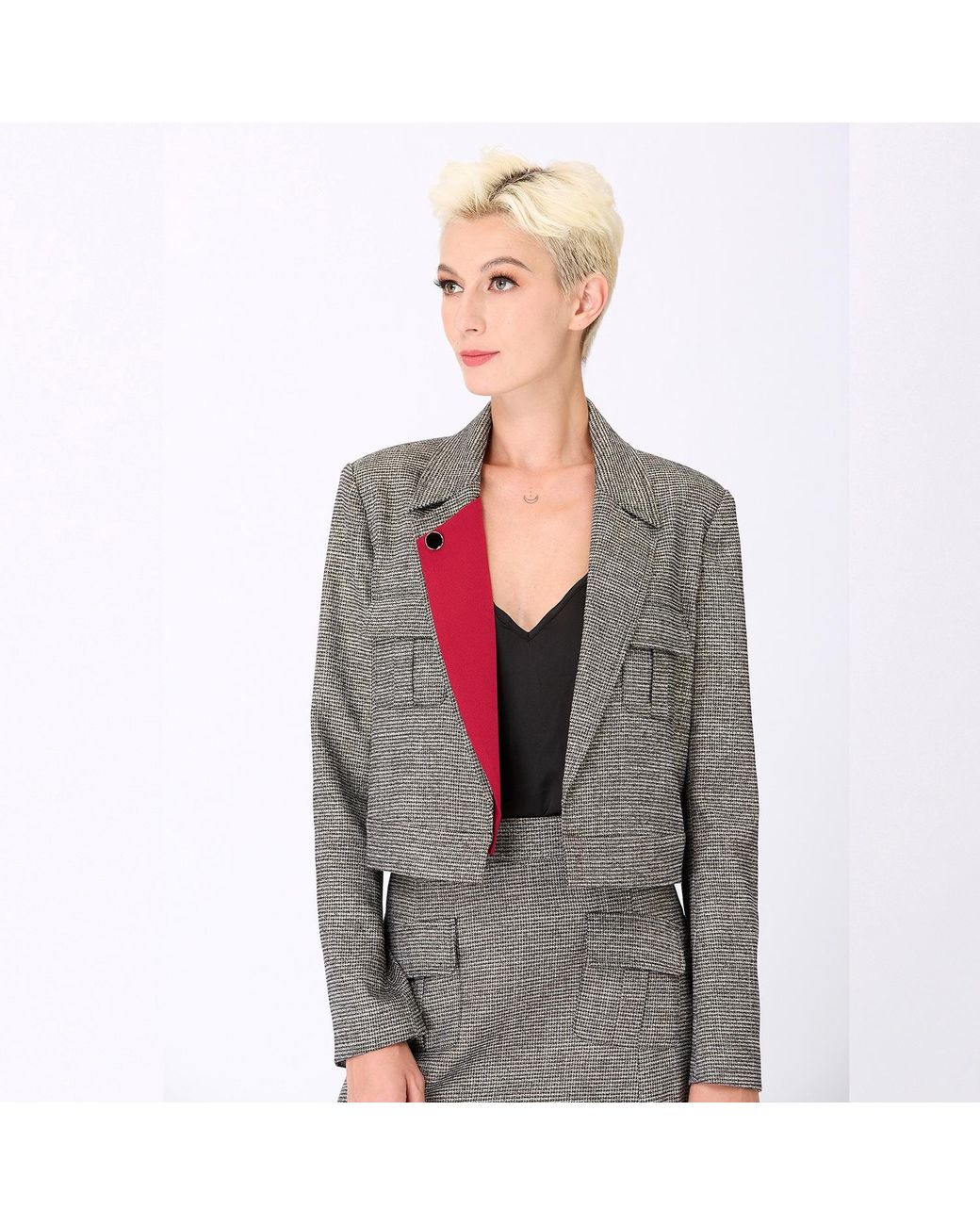 Smart and Joy Gray Crop Tailor Safari Jacket And Removable Lapel