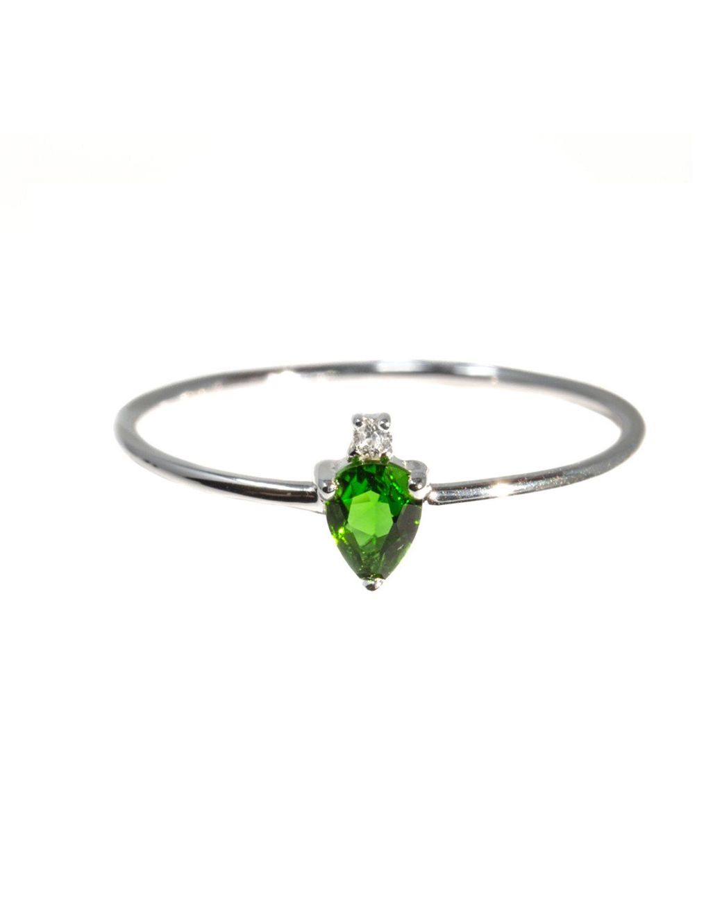 NASI SILVER Green Pear Atarah Ring- Chrome Diopside & Topaz