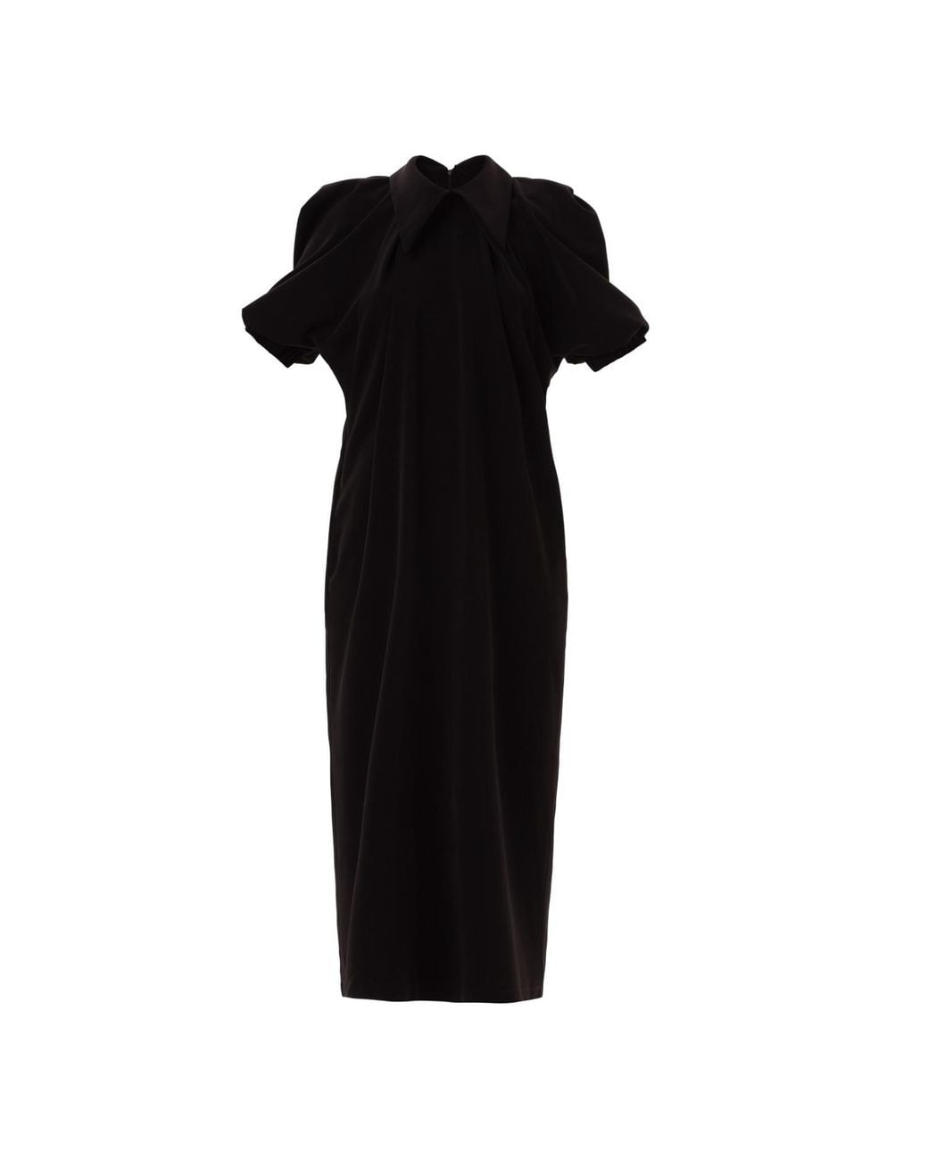 Julia Allert Black Collared Puff Sleeve Midi Dress
