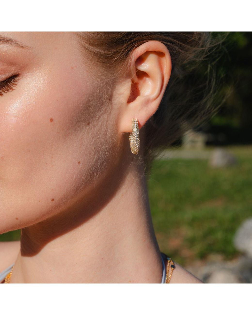 Nazzar Metallic Pave C Hoop Earrings