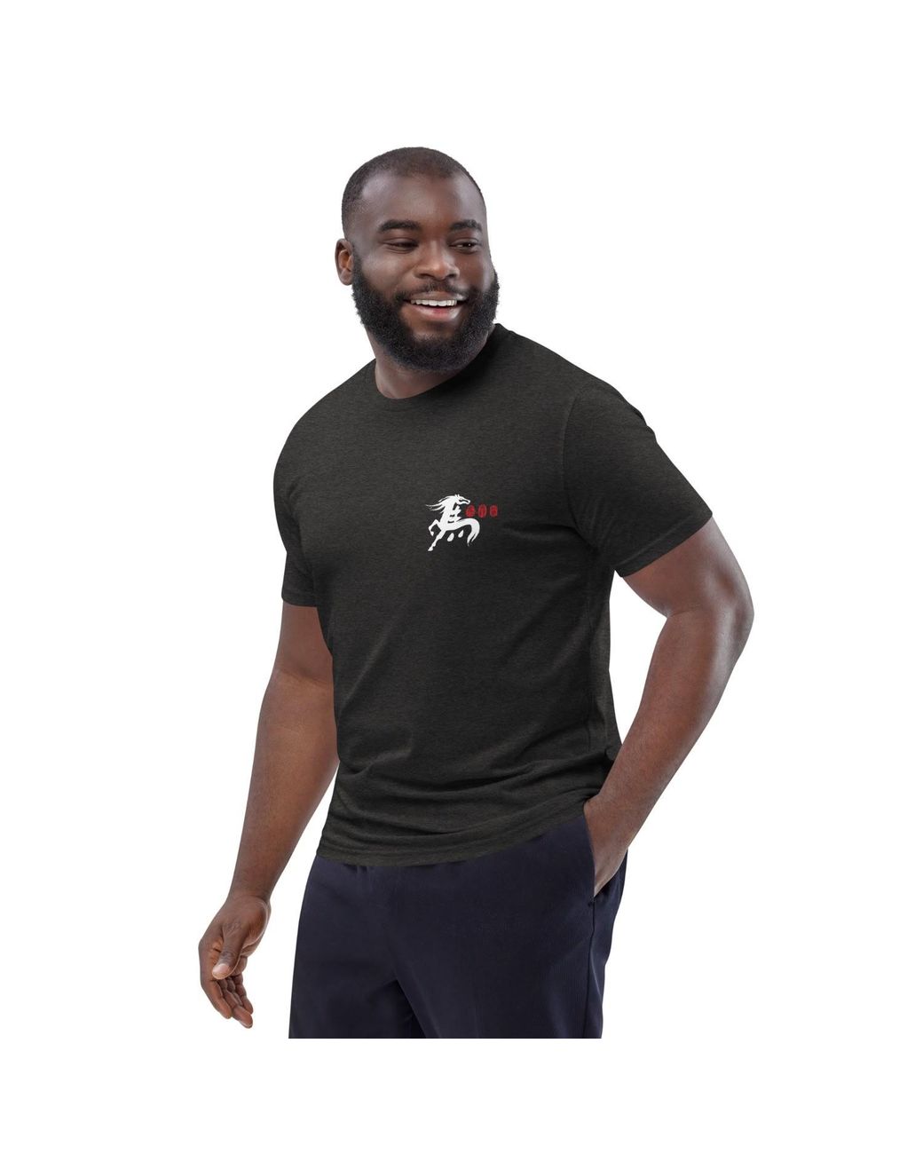 Anchor and Crew Black Heather Ten Chinese Year Of The Horse Editions Organic Cotton T-Shirt for men