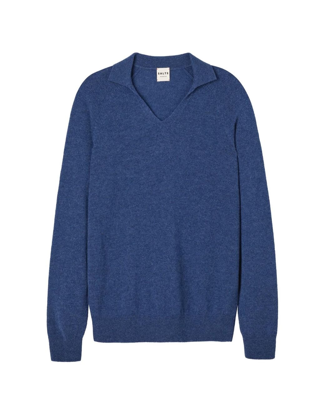 Salts Cashmere Blue Split Neck Polo Sweater