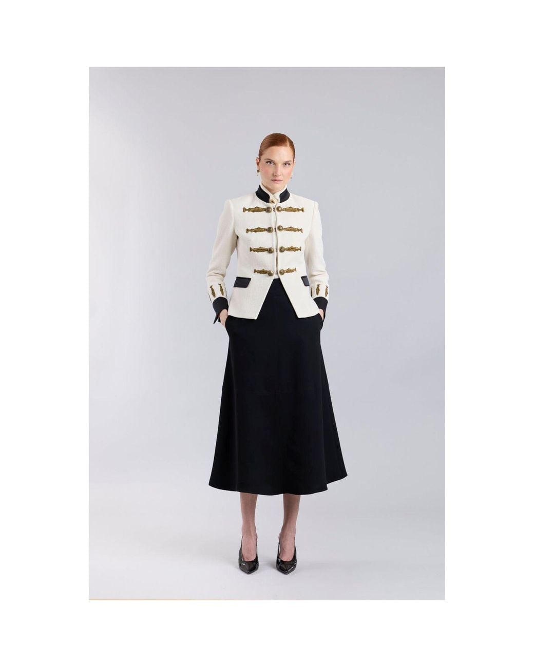 The Extreme Collection White Neutrals Ivory Military Tailored Blazer With Embroidery Nuvola