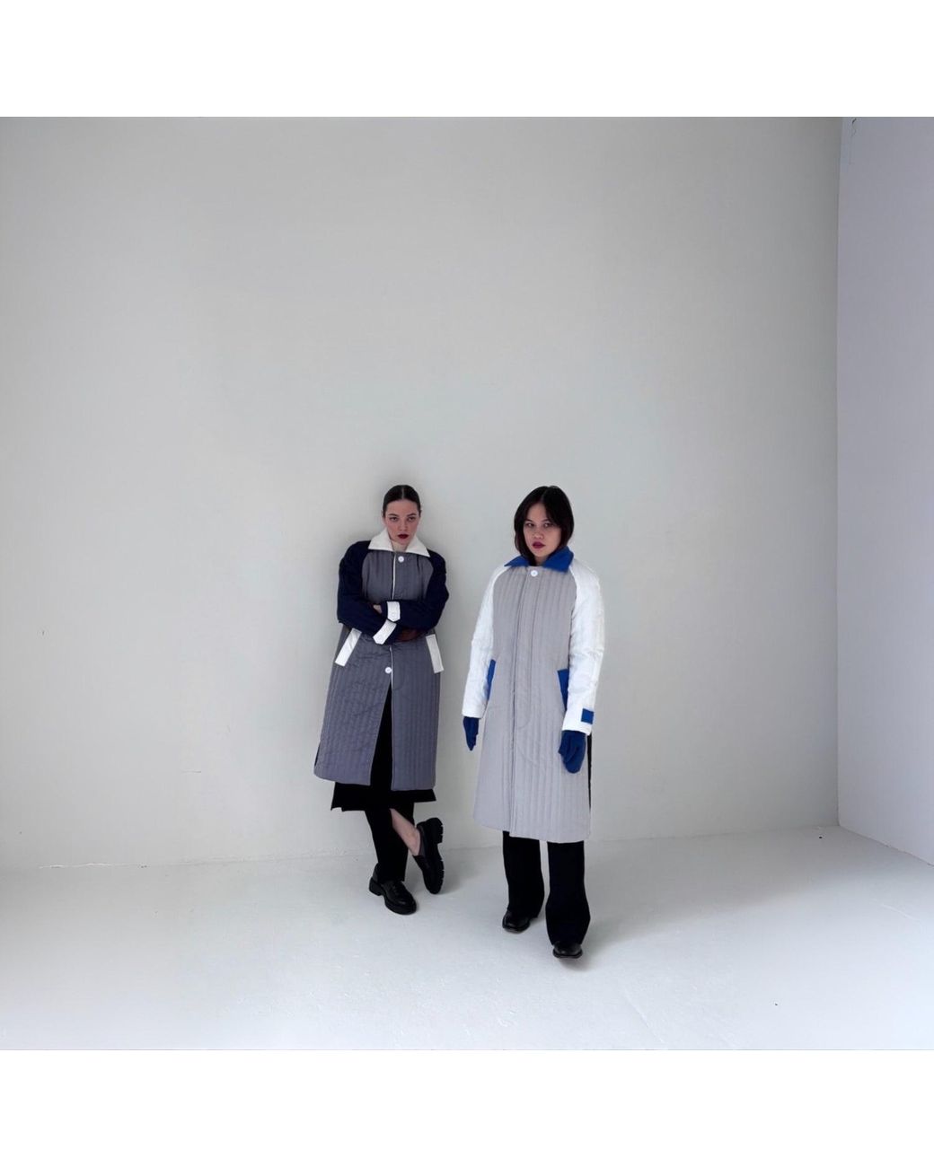 London Atelier Byproduct Blue Patchwork Colour Block Quilt Long Jacket