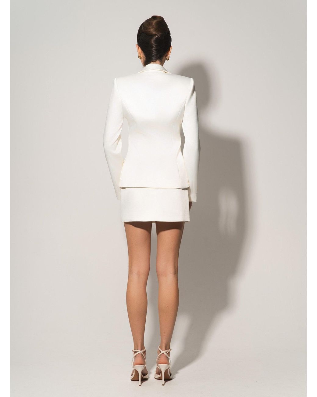 Tia Dorraine White Tailored Satin Blazer & Mini Skirt Set