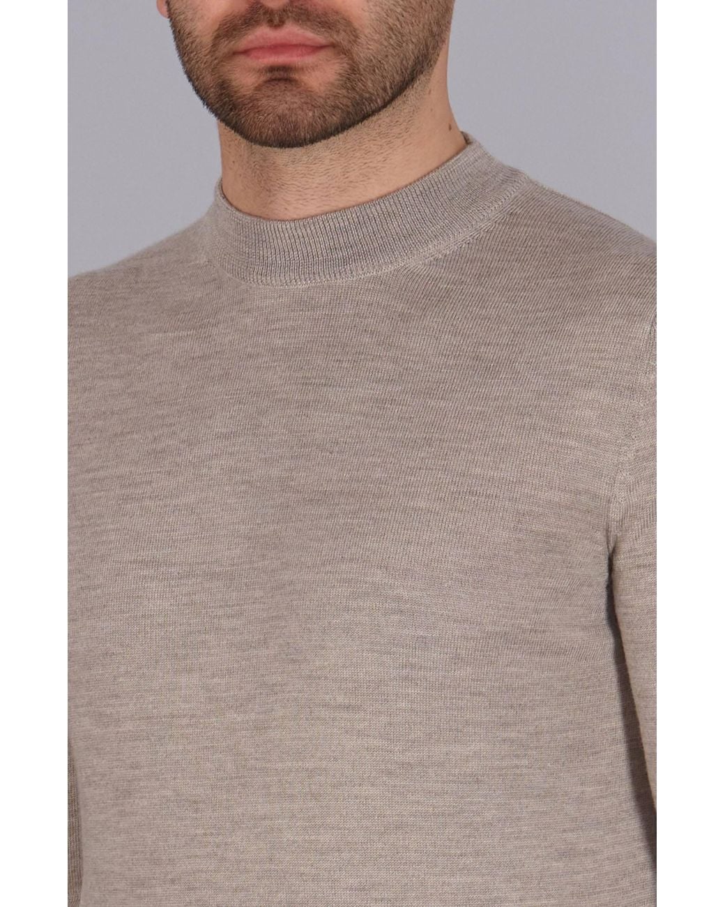 Paul James Knitwear Gray Neutrals Extra Fine Merino Maco Narrow Mock Turtleneck Jumper for men