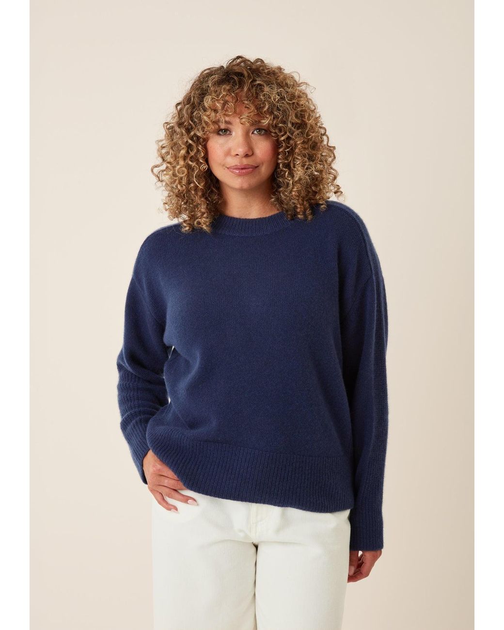 Loop Cashmere Blue Cashmere Longline Crew Neck Sweater