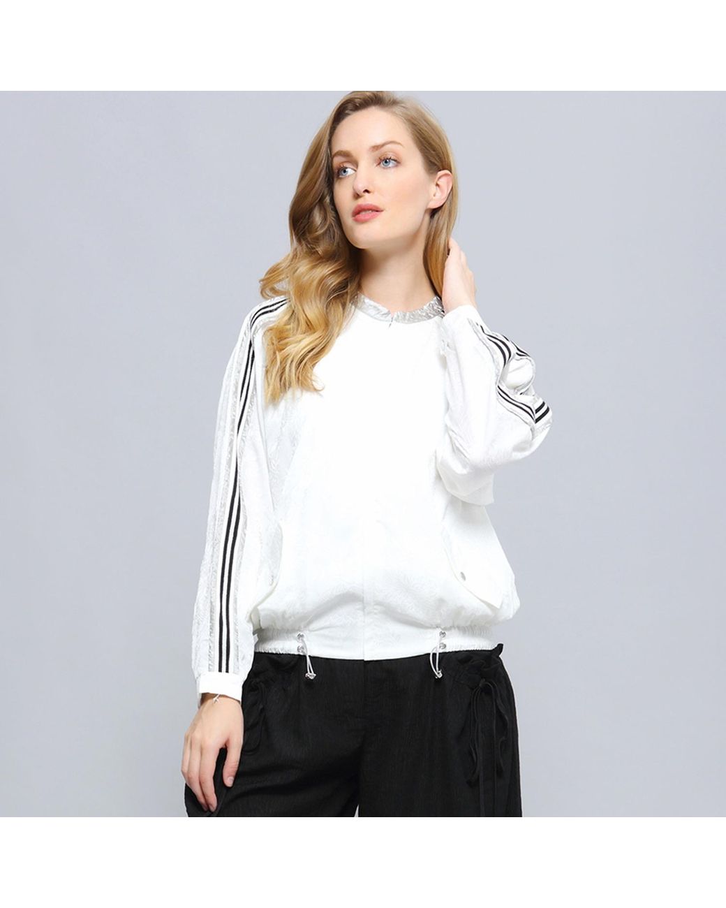Smart and Joy Natural Light Embossed Bomber Jacket