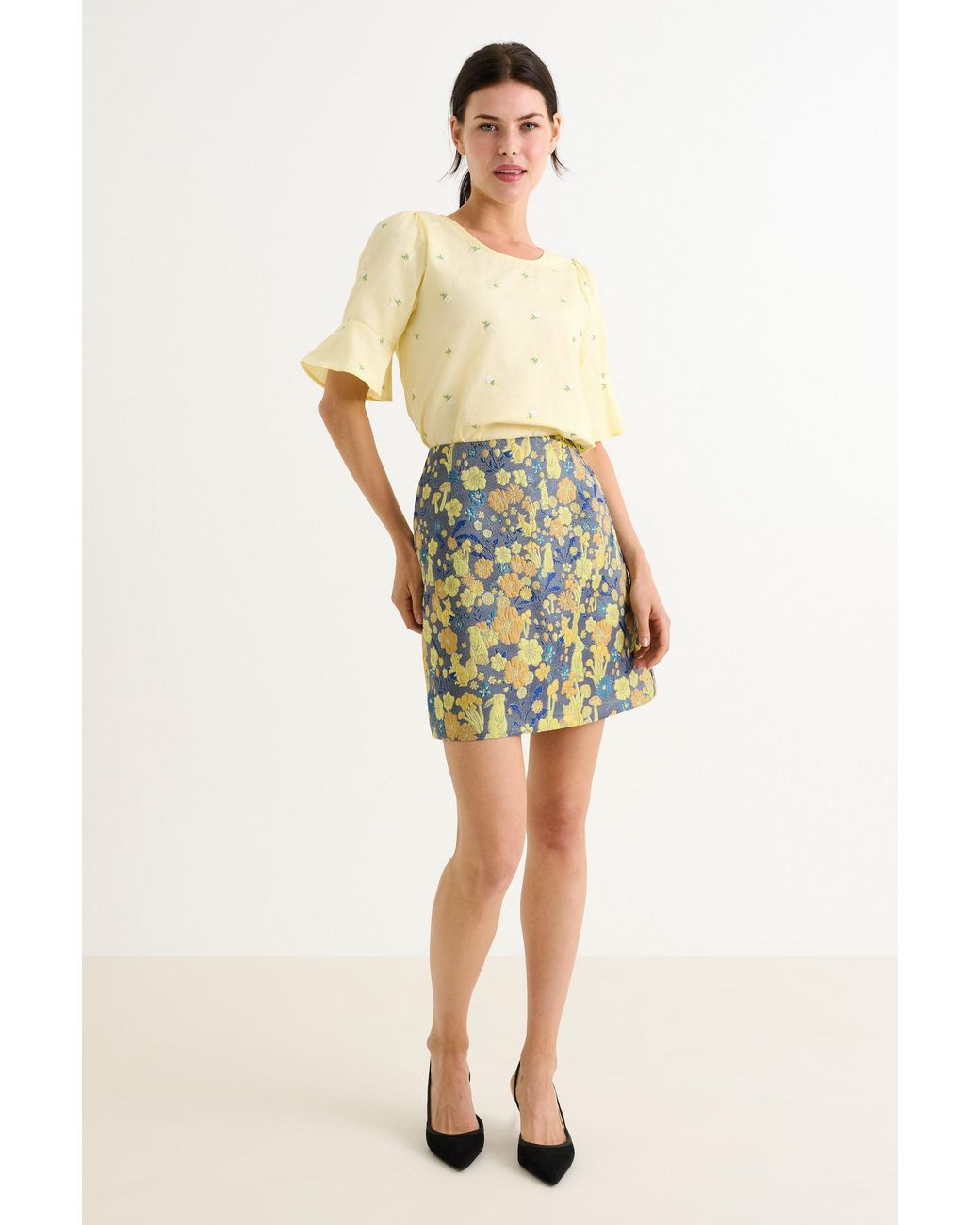 Louche Blue Aubin Fairytale Jacquard Mini Skirt