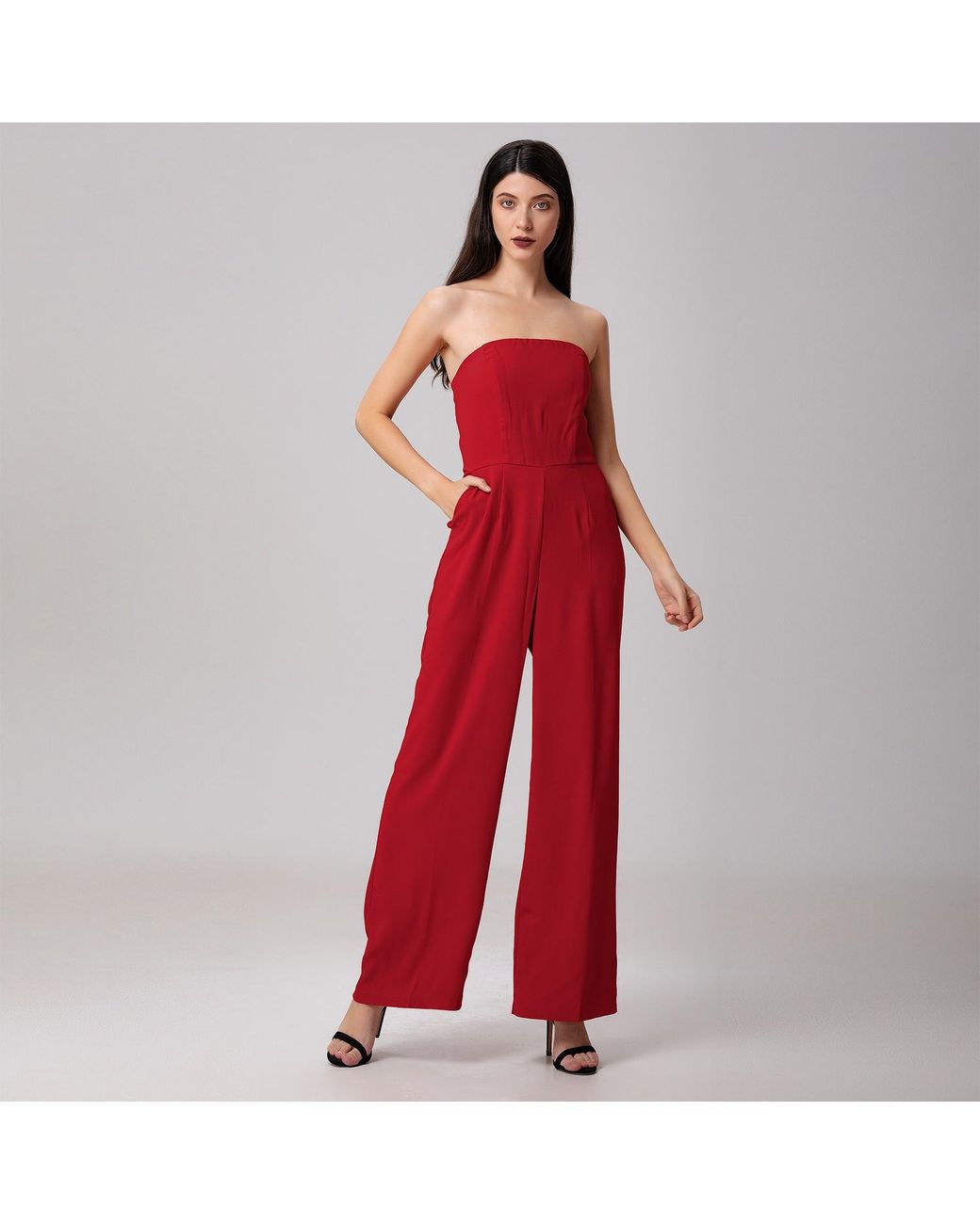 Smart and Joy Red Minimalist Bustier Jumpsuit
