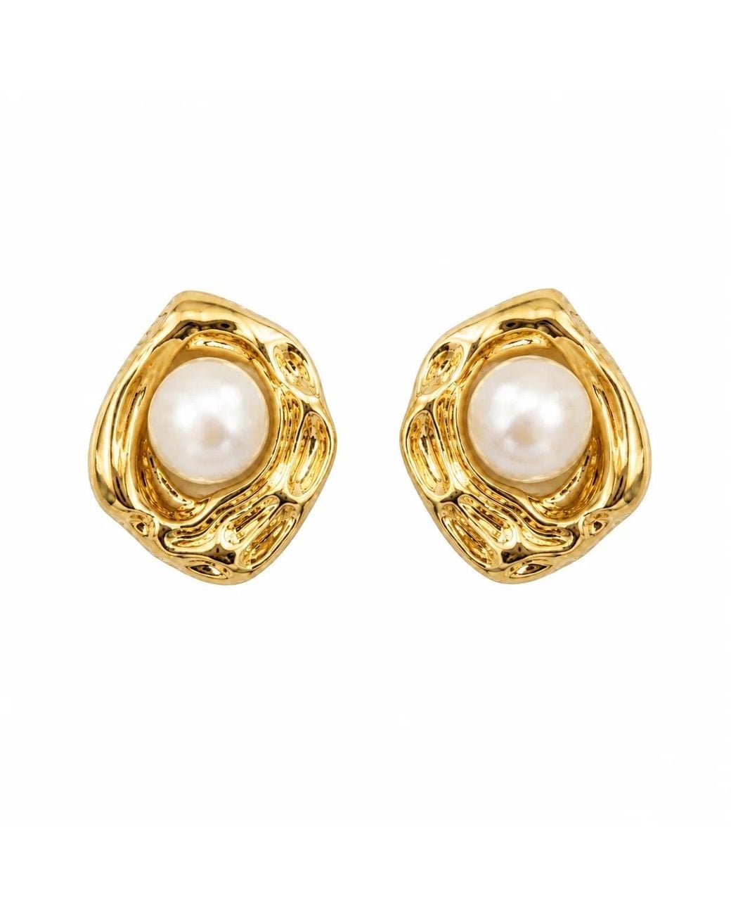 Angel Barocco Metallic Freshwater Pearl Molten Organic Stud Earrings