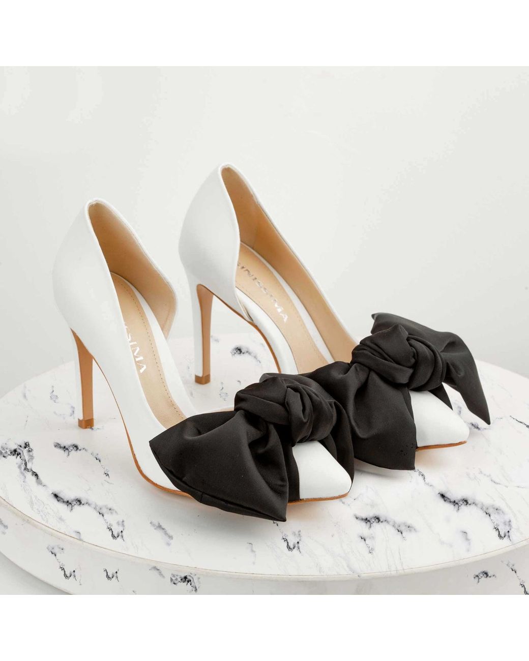Ginissima Black Samantha Leather And Oversized Satin Bow Open Sided Stiletto