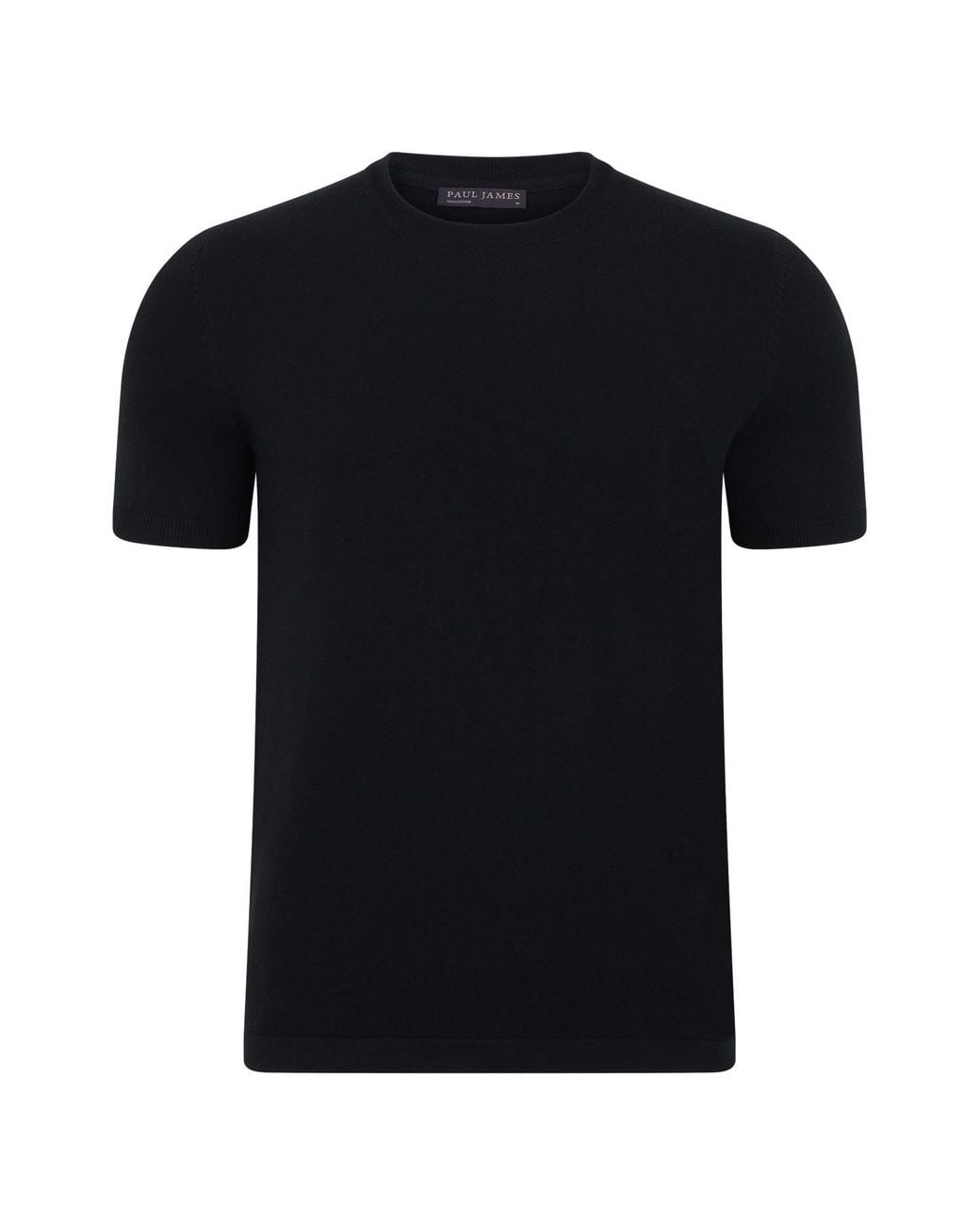 Paul James Knitwear Black Midweight Julius Cotton Knitted T-Shirt for men