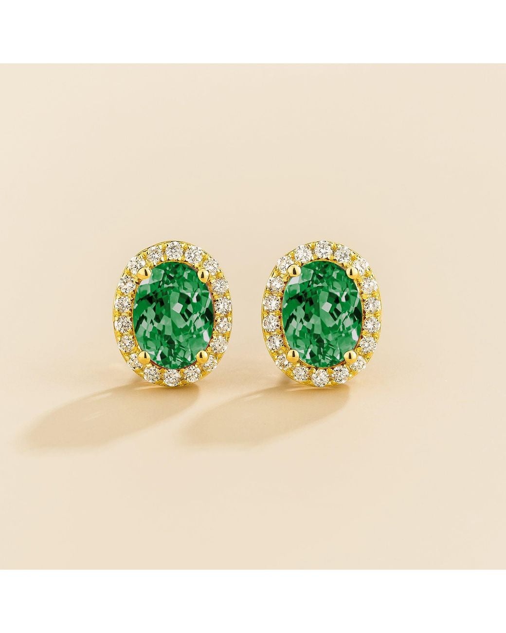 Juvetti Green Mina Oval Emerald & Diamond Halo Earrings