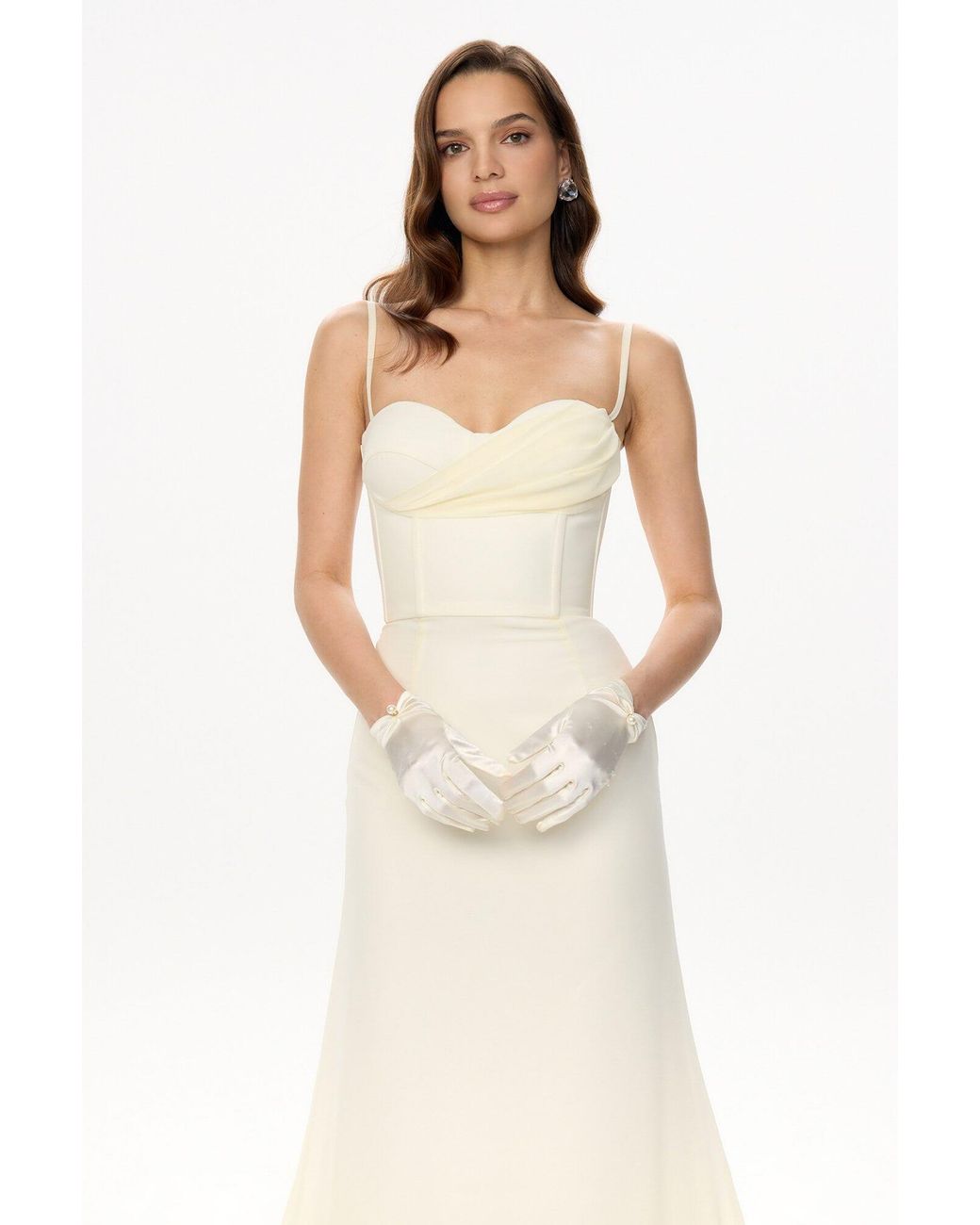 POST MERIDIEM White Ivory Draped Bodice Bottom Flounced Bustier Dress