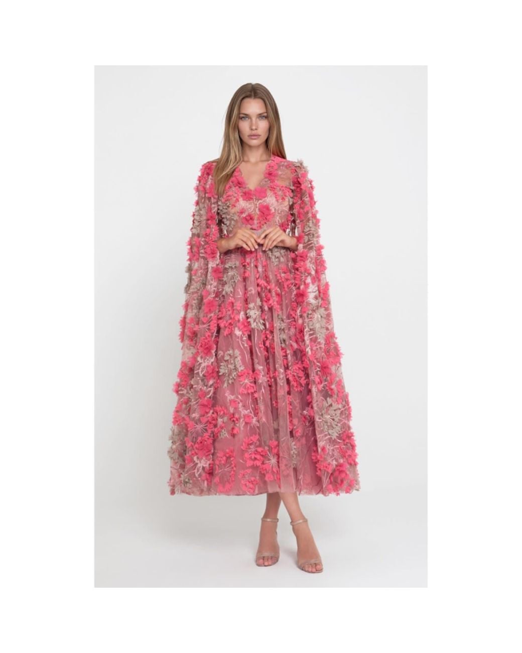 MATSOUR'I Pink Dress Hortensia With Detachable Sleeves Coral Midi
