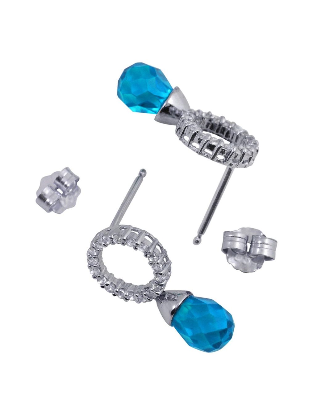 Genevive Jewelry Blue Sterling Topaz Cubic Zirconia Teardrop Earrings