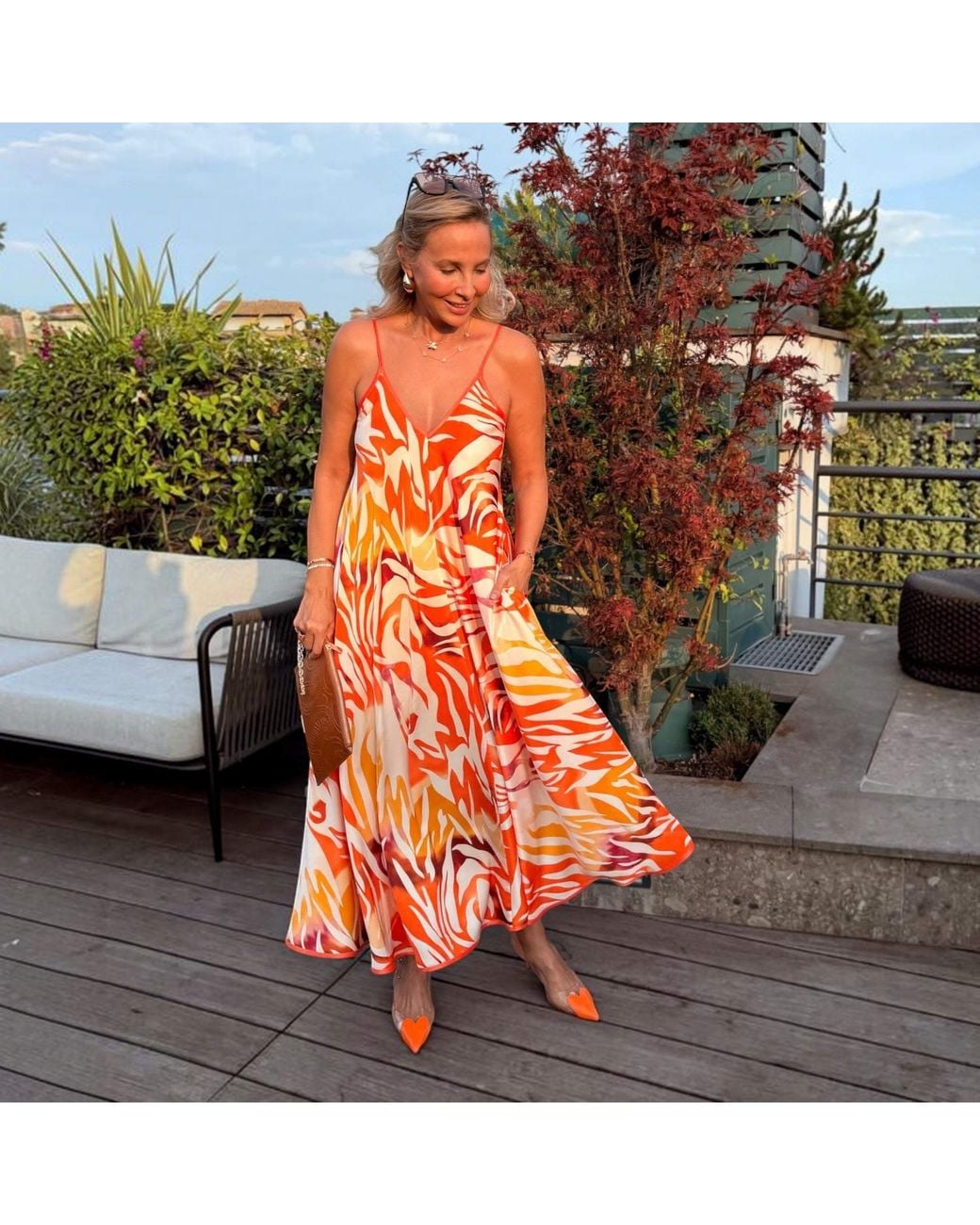 Belyed Handcraft Orange Floriane – Slip Silk Maxi Dress By Belyed