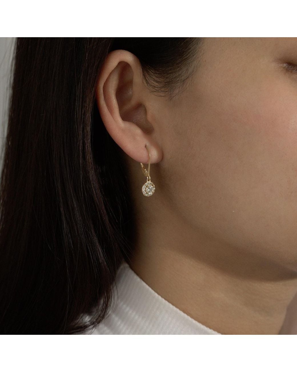 Diamonbliss Metallic Leverback Drop Halo Earrings, Half Carat