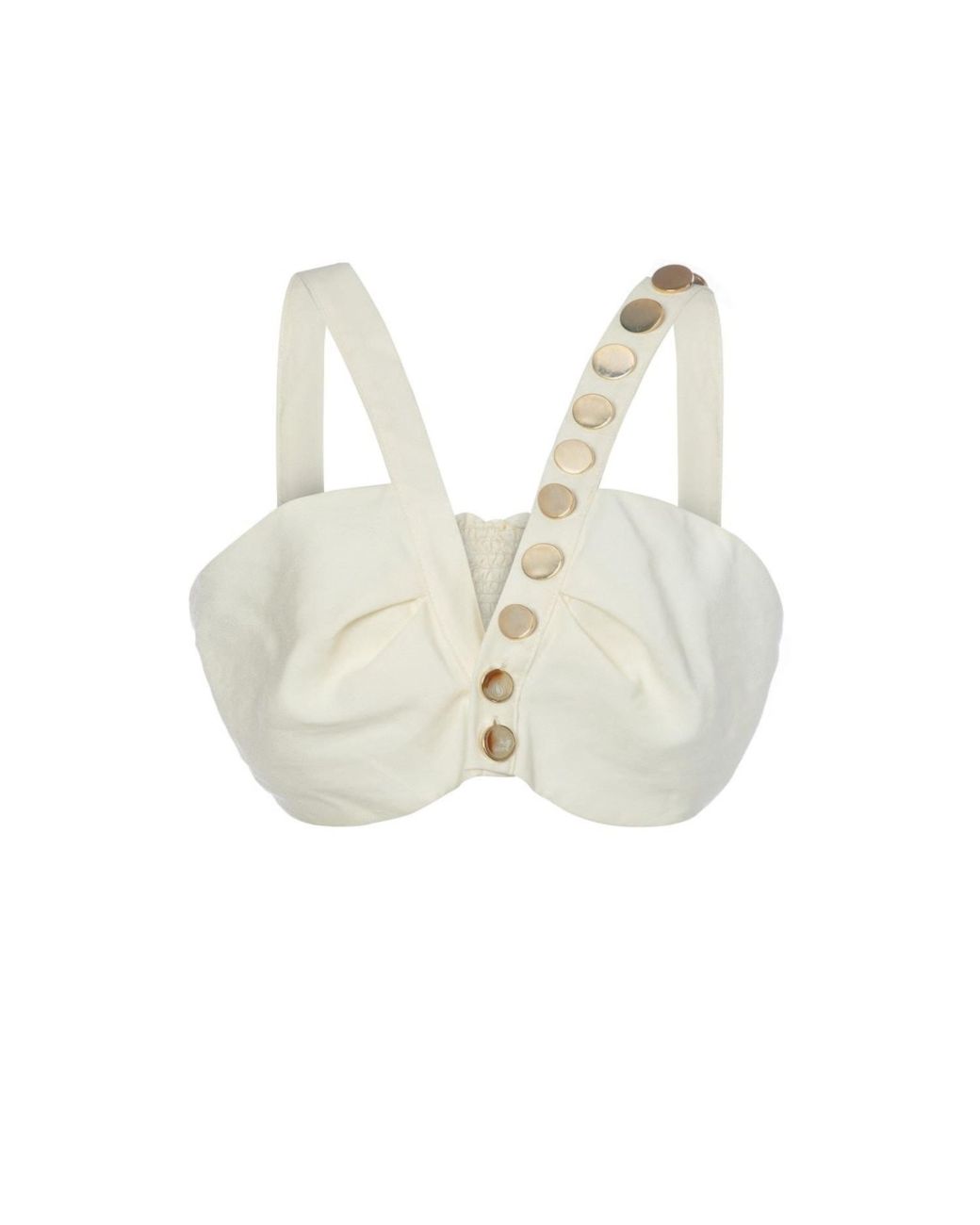 Women & Women White Neutrals Button Detailed, Ecru Short Top